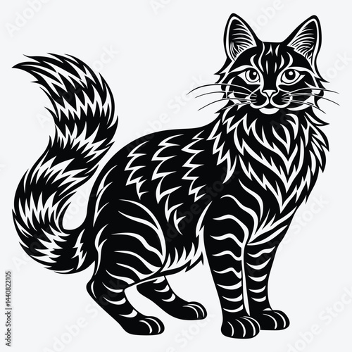 American Curl silhouette white background illustration, Generative Ai