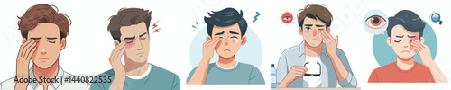 flat design vector collection of a young man with sore eyes