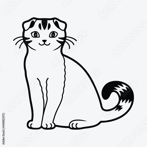 American Curl silhouette white background illustration, Generative Ai