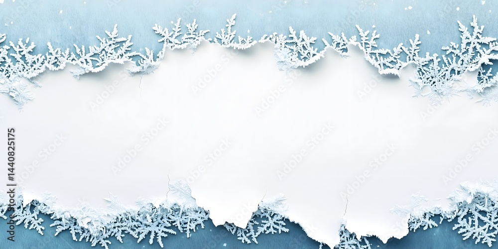 Fototapeta premium Snowflake Serenity: A pristine display of winter's delicate artistry, with intricate snowflakes forming a border around an inviting, frosty expanse.