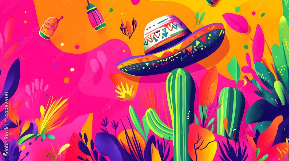 Fiesta's Vivid Bloom: A burst of color and festivity in a vibrant, stylized illustration of a traditional celebration, showcasing iconic imagery of vibrant culture. Fiesta's Vivid Bloom: A burst of color and festivity in a vibrant, stylized illustration of a traditional celebration, showcasing iconic imagery of vibrant culture.