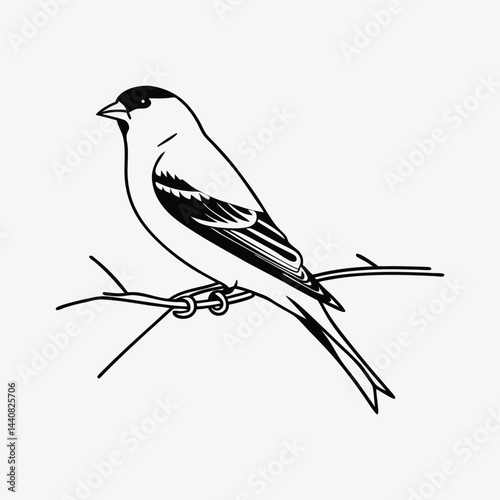 American Goldfinch silhouette white background illustration, Generative Ai