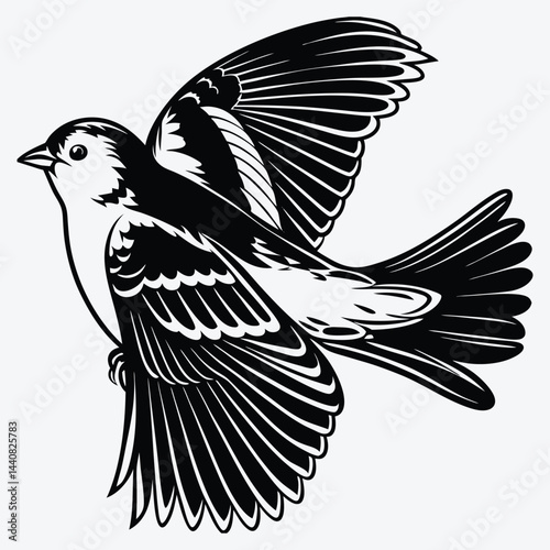 American Goldfinch silhouette white background illustration, Generative Ai