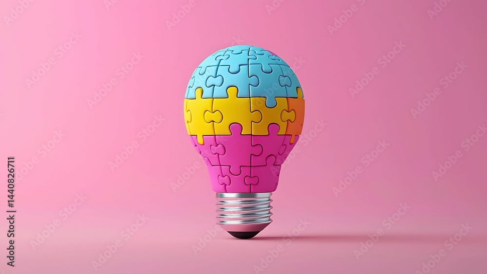 Fototapeta premium A colorful jigsaw puzzle forming a light bulb, symbolizing innovation and ideas
