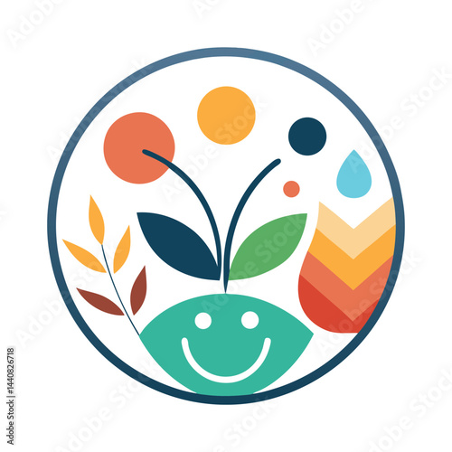 Healing minimalist logo for art therapy practice featuring vibrant colors and natural elements promoting emotional wellness and creativity