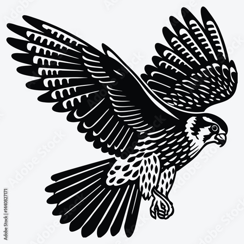 American Kestrel silhouette white background illustration, Generative Ai