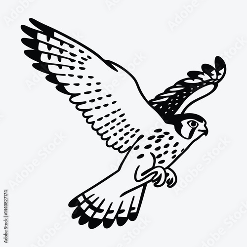 American Kestrel silhouette white background illustration, Generative Ai