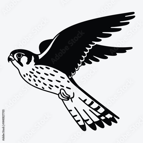 American Kestrel silhouette white background illustration, Generative Ai