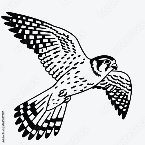 American Kestrel silhouette white background illustration, Generative Ai