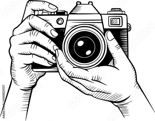 Hands Holding a Retro Camera in a Vintage Style