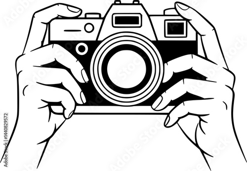 Hands Holding a Retro Camera in a Vintage Style