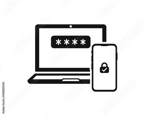 Two-step authentication icon isolated on a white background. Computer and smartphone safety login. Flat vector illustration