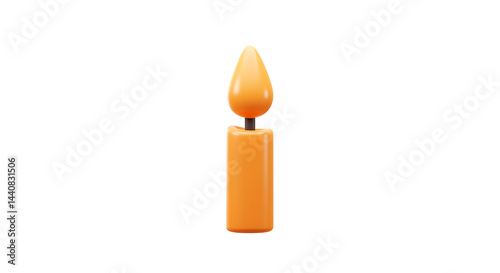 3D Render of a Minimalist Orange Candle with Flame on a White Background