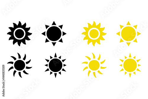 Sun Icons Set – Black and Yellow Stylized Sun Symbols Collection