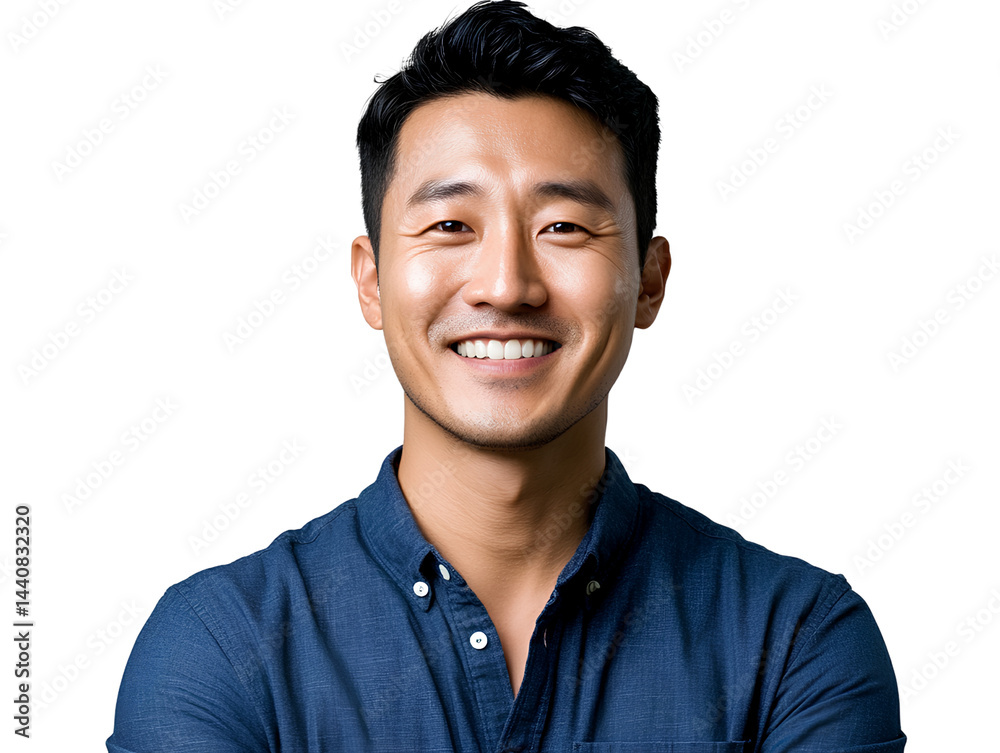 A 30-year-old handsome and charming Korean actor, smiling against a white background in a transparent PNG forma A 30-year-old handsome and charming Korean actor, smiling against a white background in a transparent PNG forma