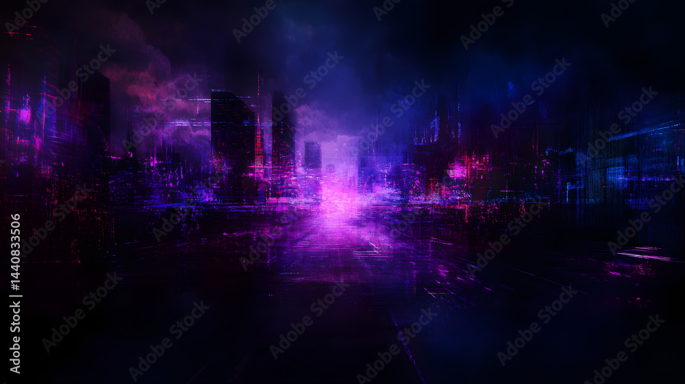 Naklejka premium A digital art composition using glitchy textures and neon accents to symbolize the digital disruptions in modern society.