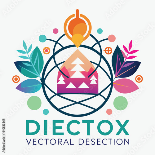 Unplugged vector logo representing a unique digital detox retreat focused on holistic wellness and reconnection with nature in a vibrant, serene environment