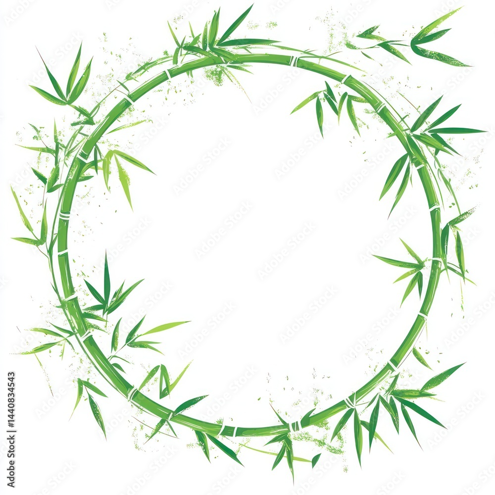 Naklejka premium Green bamboo circle frame; nature; decorative; graphic design; stock