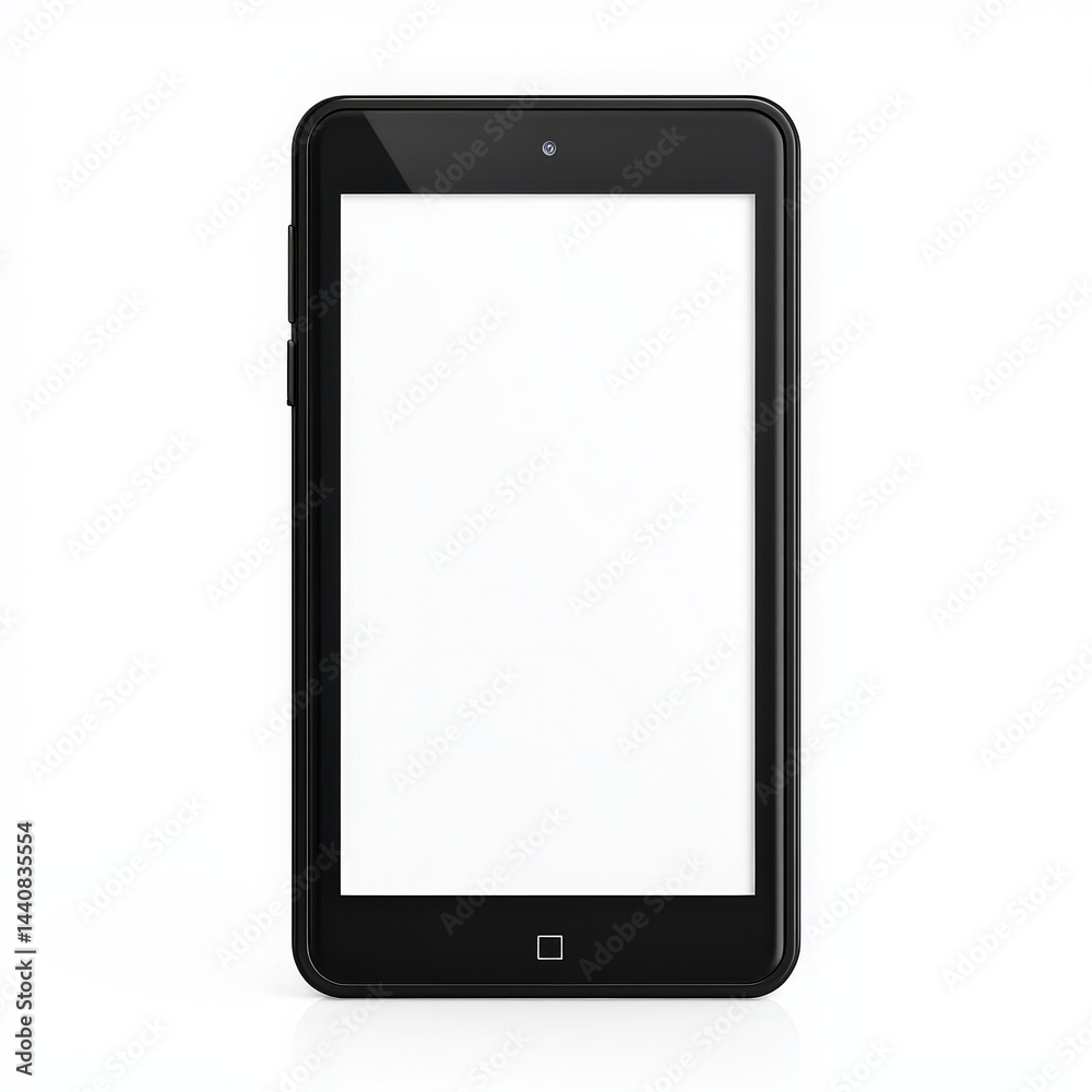 A black tablet device with a blank white screen, shown vertically on a plain background. A black tablet device with a blank white screen, shown vertically on a plain background.
