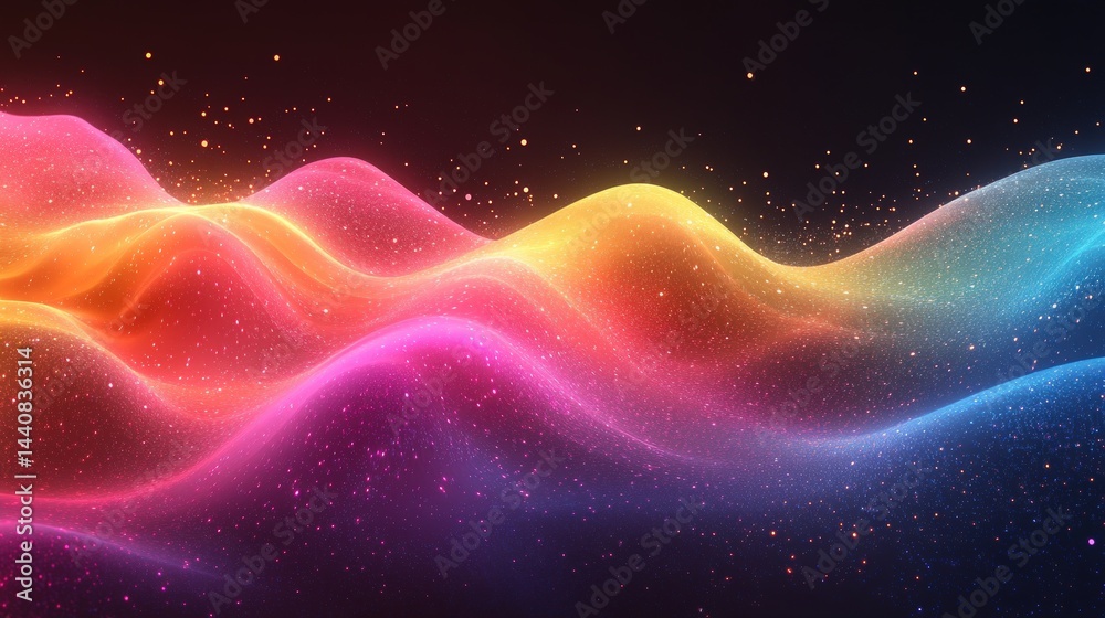 Fototapeta premium Abstract vibrant wavy shapes with glittering particles