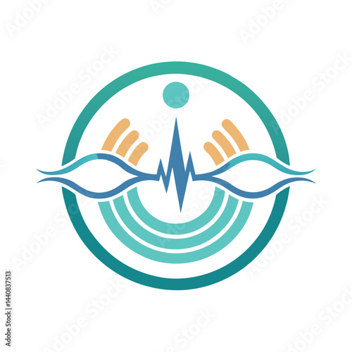 Harmonious minimalist logo design for a sound healing practice featuring soothing colors and balanced elements to reflect tranquility and wellness