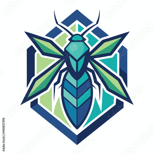 Modern vector logo representation of an insect based protein company showcasing an abstract insect design on a geometric background