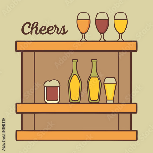 Vector illustration of a set of wine bottles and a wine glass, perfect for a bar or restaurant menu design featuring an alcohol beverage