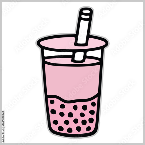 Boba tea vector, Bubble tea or pearl boba milk tea illustration, Silhouette of Cute milkshake boba with straw, Bubble tea icon 