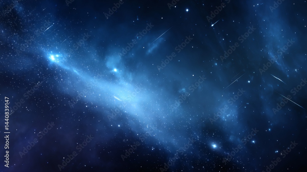 Naklejka premium Deep space nebula with shooting stars, cosmic dust, and stellar phenomena