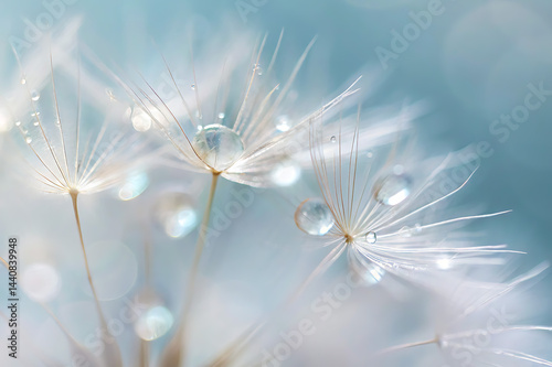 Close-up of a dandelion exhibiting a dreamy and delicate appearance, highlighting the macro details of its white fluffy seeds and the abstract texture of nature.