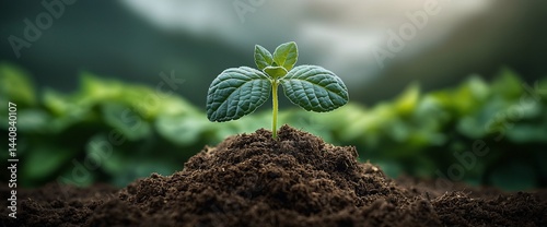 Young sprout emerging from fertile soil