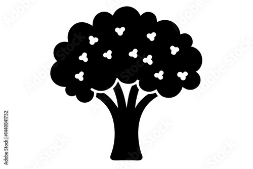 Black silhouette of broccoli head on white background food design element, broccoli, silhouette, vegetable, food, head, healthy, nutrition, vegan, vegetarian, plant, ingredient, cooking, agriculture