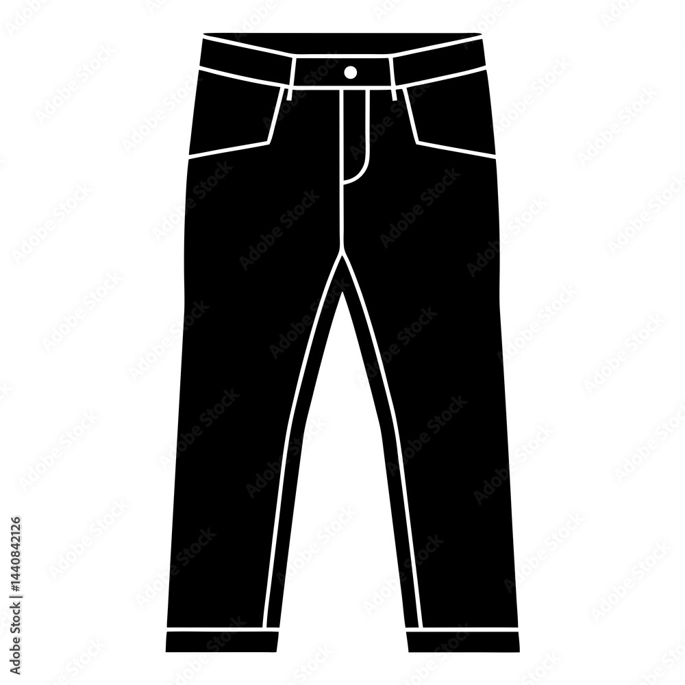 Simple Black Jeans Silhouette Vector on White Simple Black Jeans Silhouette Vector on White