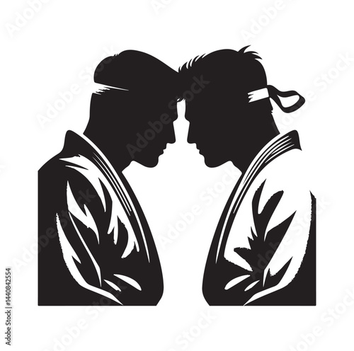 Judo Warriors Face Off silhouette vector illustration