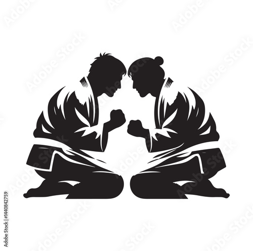 Judo Warriors Face Off silhouette vector illustration
