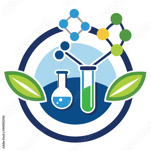 Vector logo created for a pharmaceutical manufacturing company showcasing chemical compounds and laboratory equipment