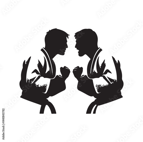 Judo Warriors Face Off silhouette vector illustration