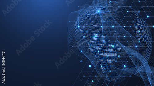 Global network connection concept. Big data visualization. Social network communication in the global computer networks. Internet technology. Business. Science. Vector illustration