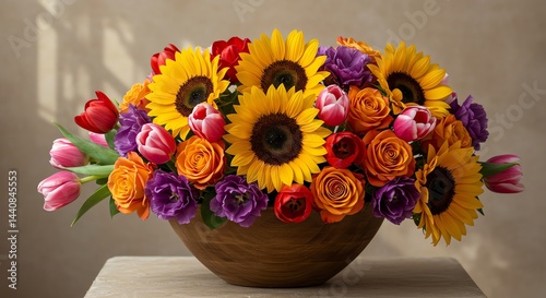 Wallpaper Mural Colorful Flower Arrangement with Sunflowers Tulips and Roses Torontodigital.ca