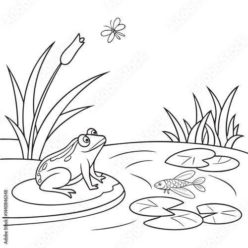 A Peaceful Pond With Lily Pads Coloring Page