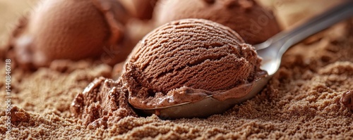 Obraz na płótnie Close-up of chocolate ice cream scooped on a spoon in fine detail w salonie