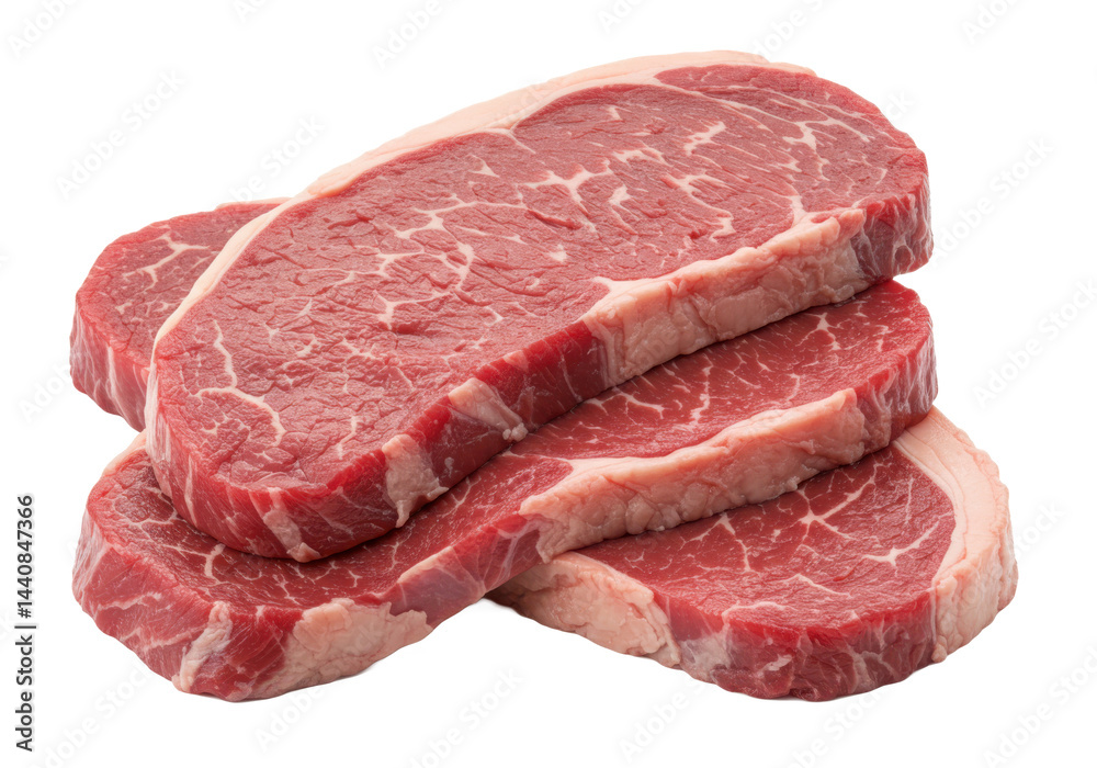 Stack of three raw beef steaks isolated on transparent background Stack of three raw beef steaks isolated on transparent background