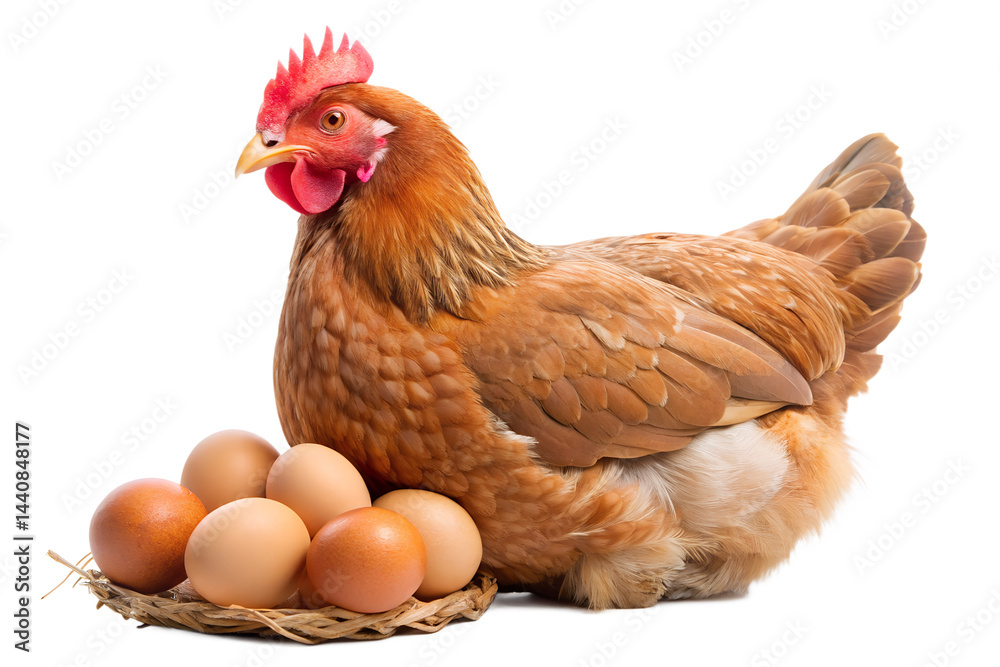 Fototapeta premium brown hen with eggs
