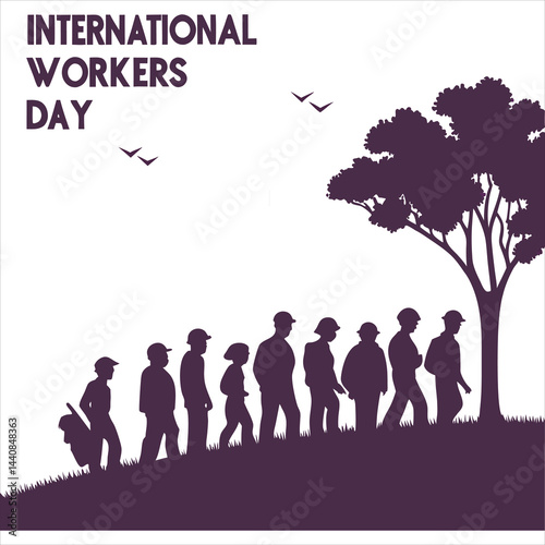 silhouette international workers day on white background