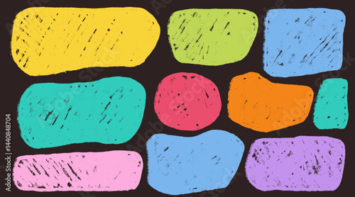 Set of hand drawn abstract rectangle frames, banners. Organic doodle liquid shapes. Organic vector flat blobs. Irregular fluid bubbles. Vector illustration. Empty text box isolated on black background