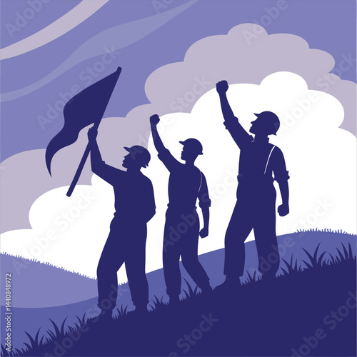 silhouette international workers day on white background