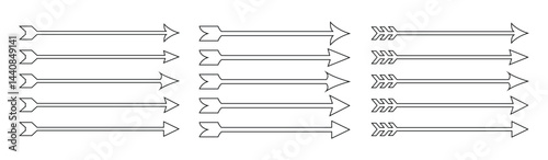 Collection of Arrows set bow Outline. arrows Archer symbol vector.