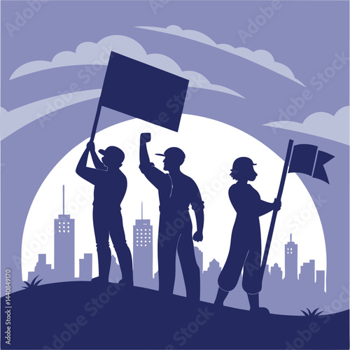 silhouette international workers day on white background