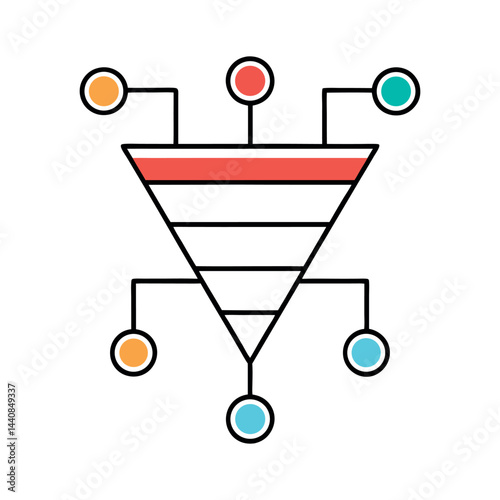 Outline Funnel Diagram 5 Steps Line Art Vector