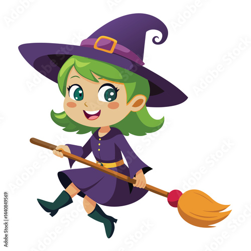 cute Witch on broomstick